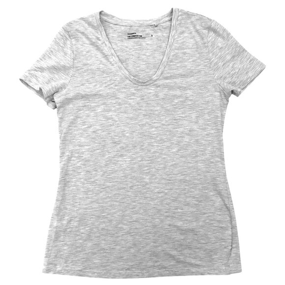 Woolworths Womens Grey Melange Stretch Tee Small V Neck Cotton Blend Sustainable - Picture 4 of 9